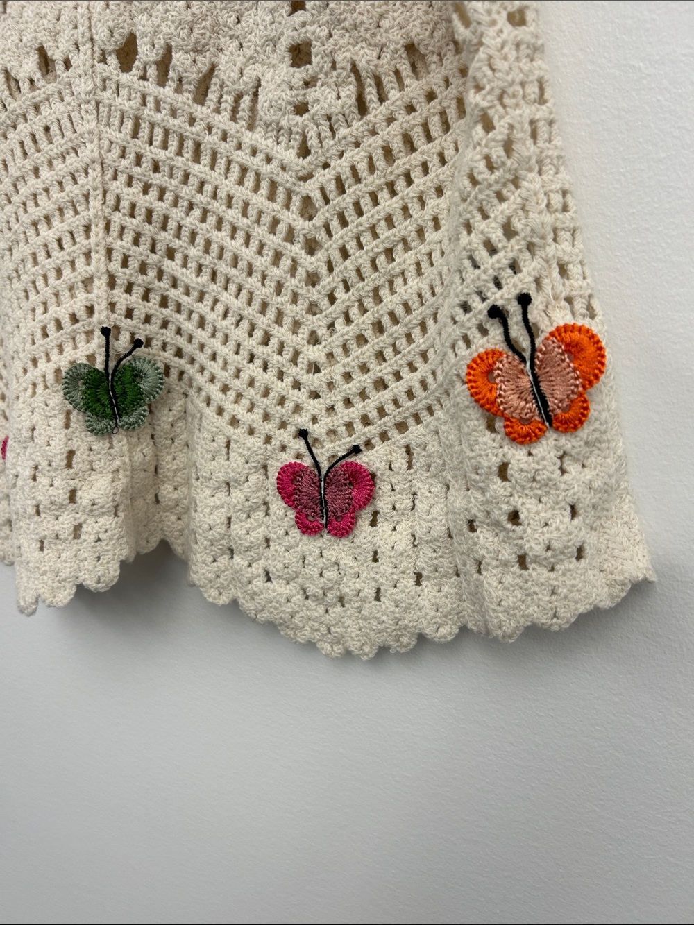 Rebellion Cream Crochet Boho Knit Tank Top with Appliqué Butterflies Size Med - Picture 6 of 8